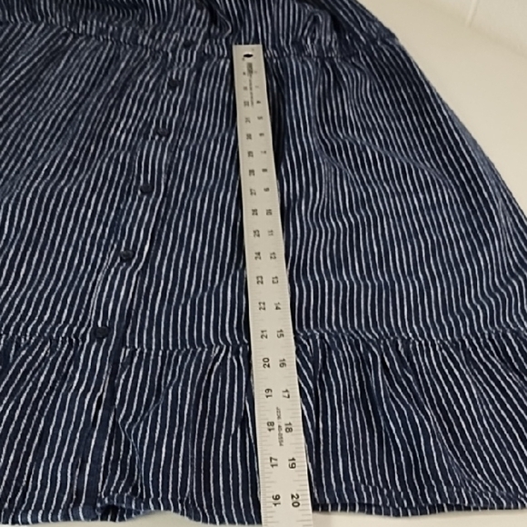 Navy & White Stripe Linen Blend Button Down Shirt Dress Ruffle Hem Knee Length - Picture 6 of 14
